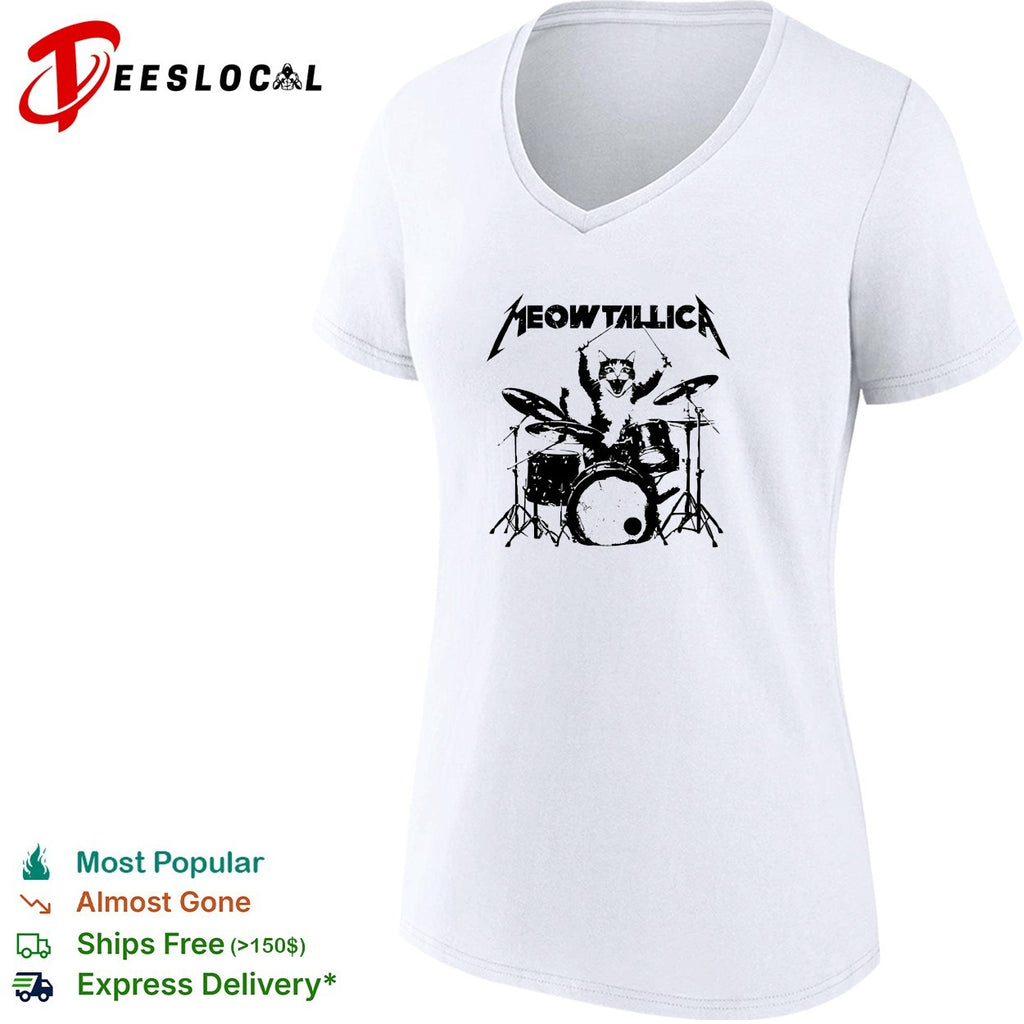 Meowtallica cat drummer parody shirt
