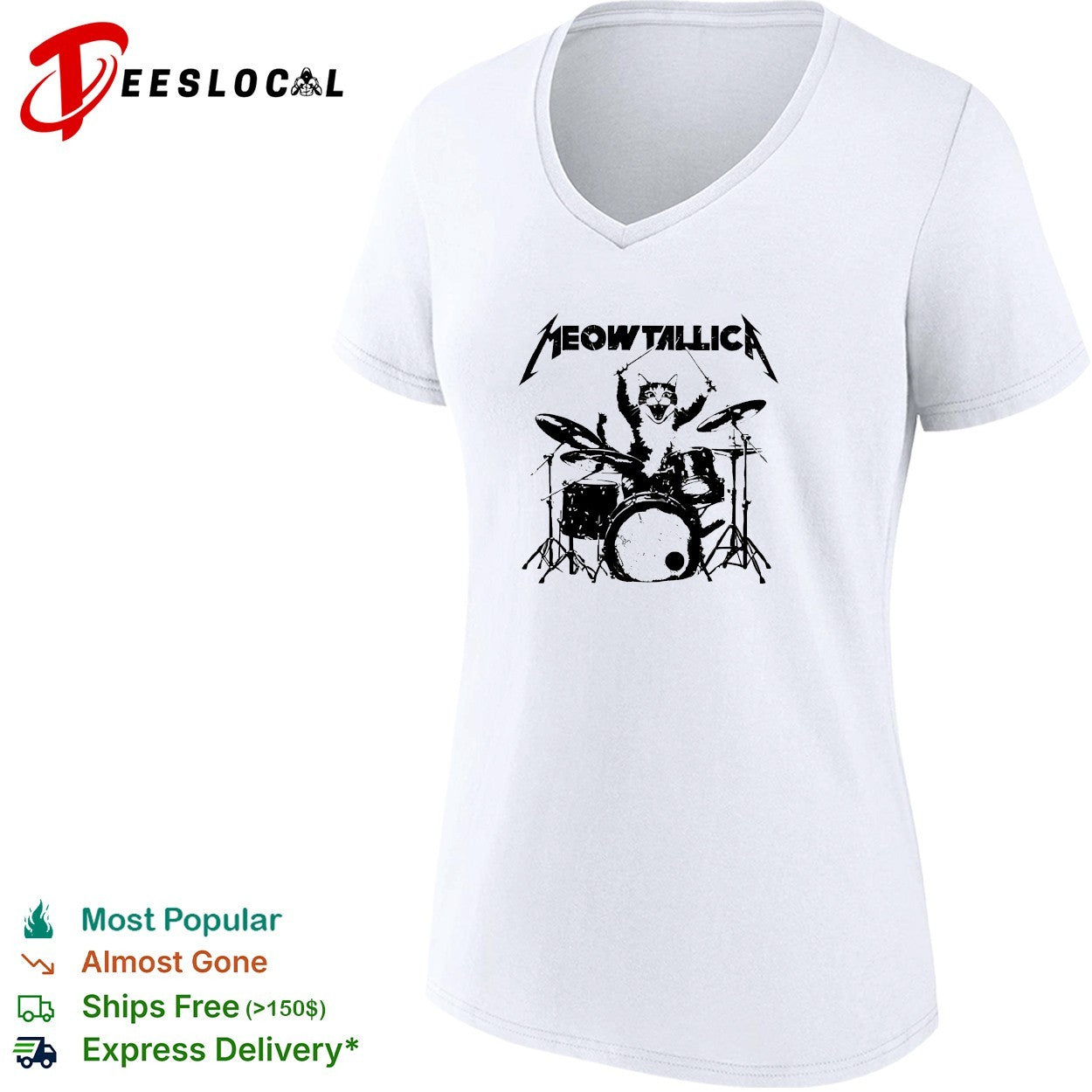 Meowtallica cat drummer parody shirt