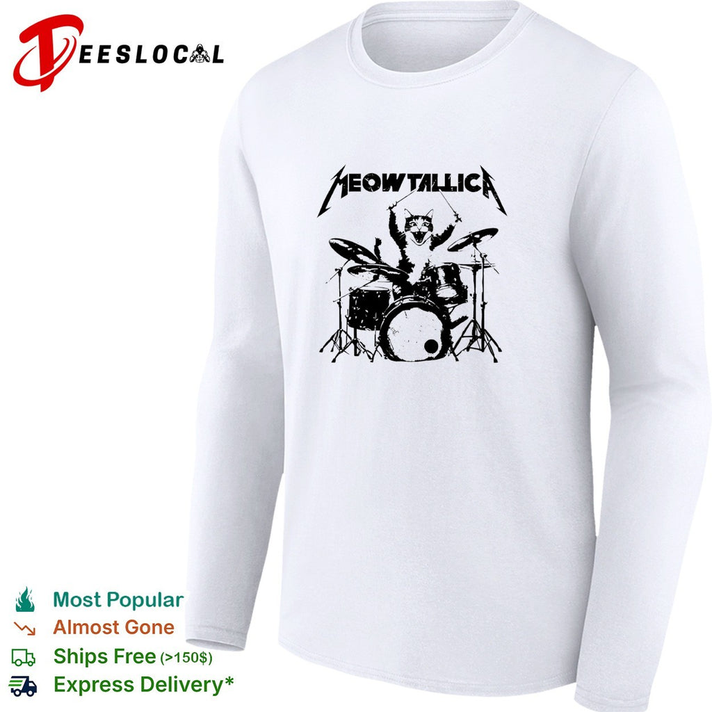 Meowtallica cat drummer parody shirt