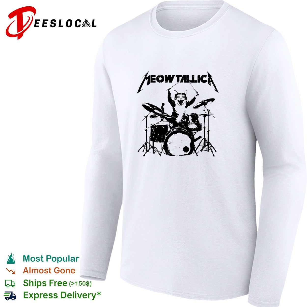 Meowtallica cat drummer parody shirt