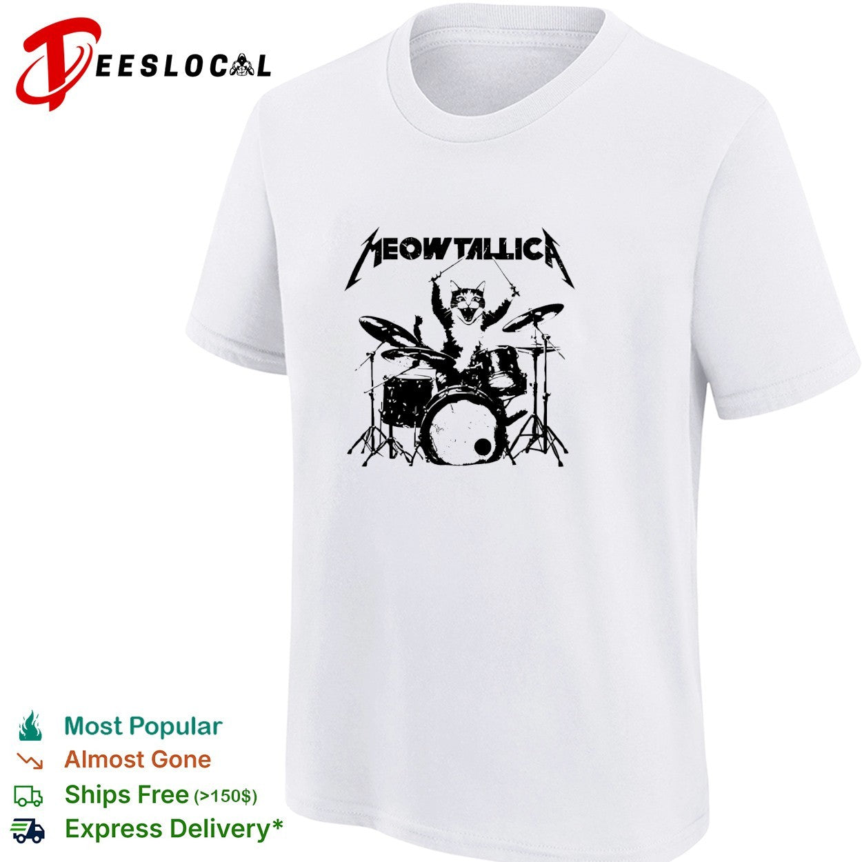 Meowtallica cat drummer parody shirt