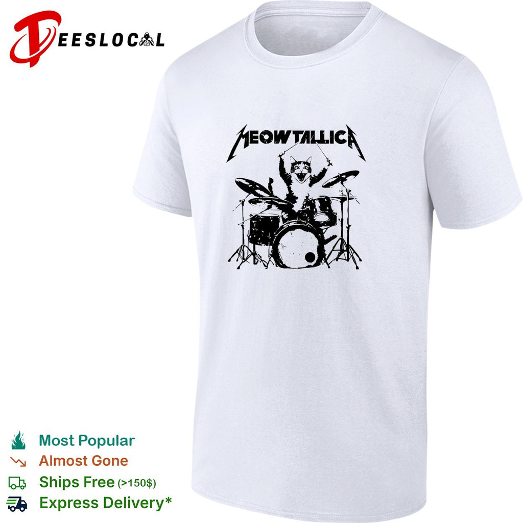 Meowtallica cat drummer parody shirt