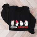 Meowy Christmas Sweatshirt, Cat Lover Sweater, New Year Party Sweatshirt, Christmas Cats Mom Gift Hoodie, Car Owner Long...