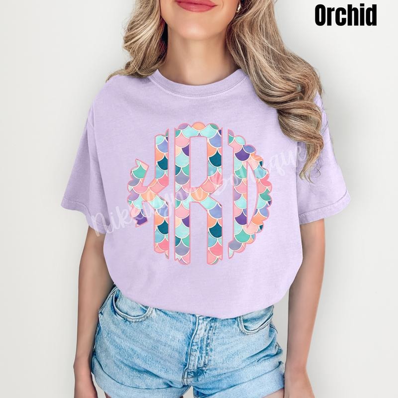 Mermaid Monogram Comfort Colors T-Shirt 'NLB' Hoodie, Sweatshirt | RetroVerseTees.com