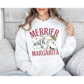 Merrier With A Margarita Christmas Sweatshirt, Funny Holiday Cocktail Sweater, Festive Xmas Party Hoodie, Holiday Shirt...
