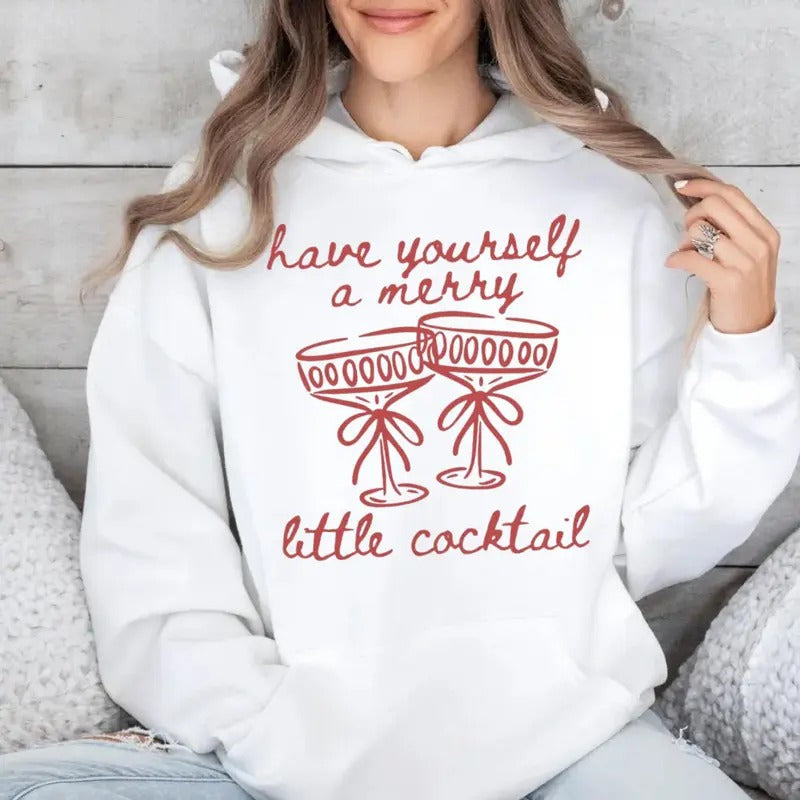 Merrier With A Martini Sweatshirt, Christmas Martini Shirt, Christmas Drink Hoodie, Cocktail Club, Christmas Party,...