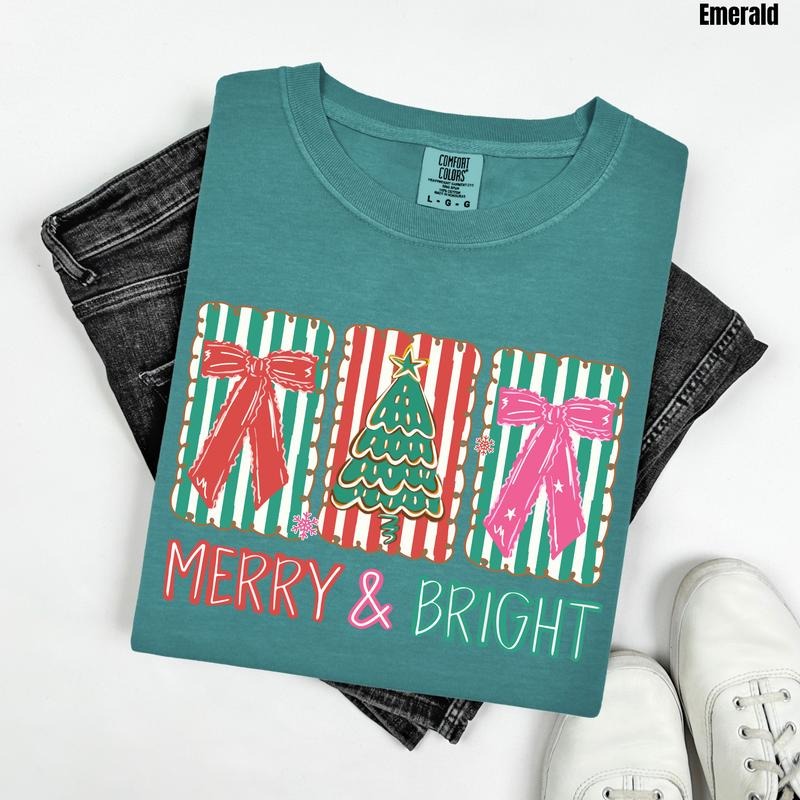 Merry & Bright Trio Comfort Colors T-Shirt 'NLB' Hoodie, Sweatshirt | RetroVerseTees.com
