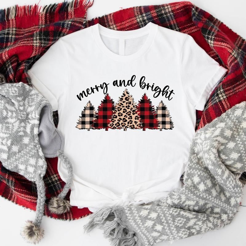 Merry And Bright Shirt, Leopard Christmas Tree T-Shirt, Cute Christmas Gift Tee, Holiday Shirt, Leopard Lover Xmas Gift Shirt.