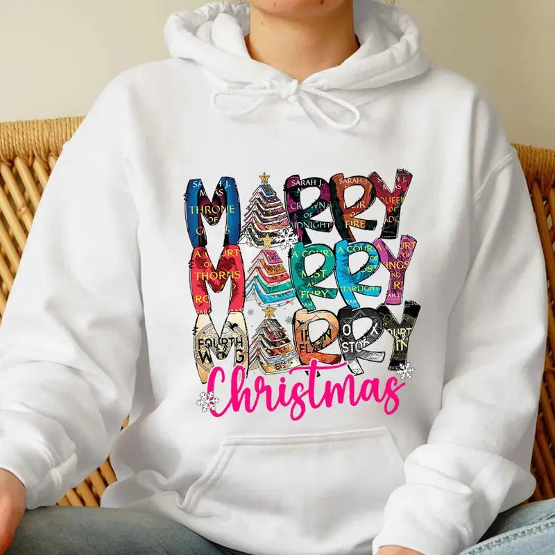 Merry Bookmas Shirt, Book Lovers Christmas Gift, Graphic Xmas Tee Hoodie Top Sweatshirt | RetroVerseTees.com