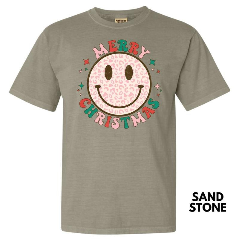 Merry Cheetah Christmas Happy Face Comfort Colors T-Shirt 'NLB' Hoodie, Sweatshirt | RetroVerseTees.com