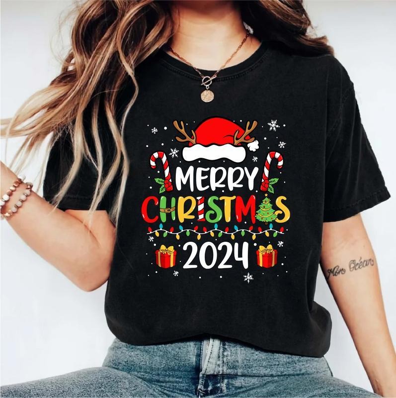 Merry Christmas 2024 Shirt, Family Christmas Shirt, Christmas Gifts Tee, Christmas Holiday Tee, Shirt Xmas Santa Hat...