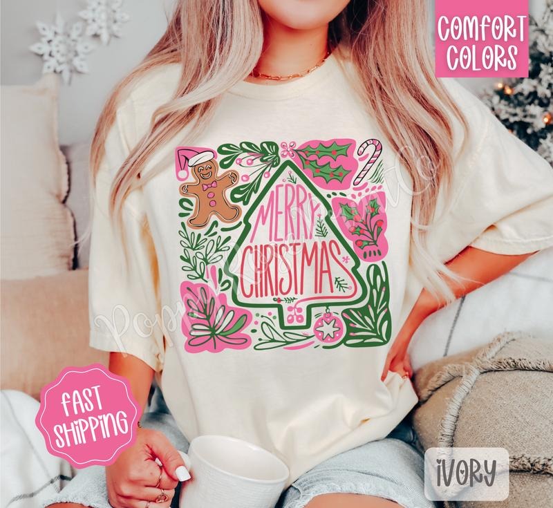 Merry Christmas Abstract Comfort Colors, Trendy Women's Holiday Tshirt Hoodie, Sweatshirt | RetroVerseTees.com
