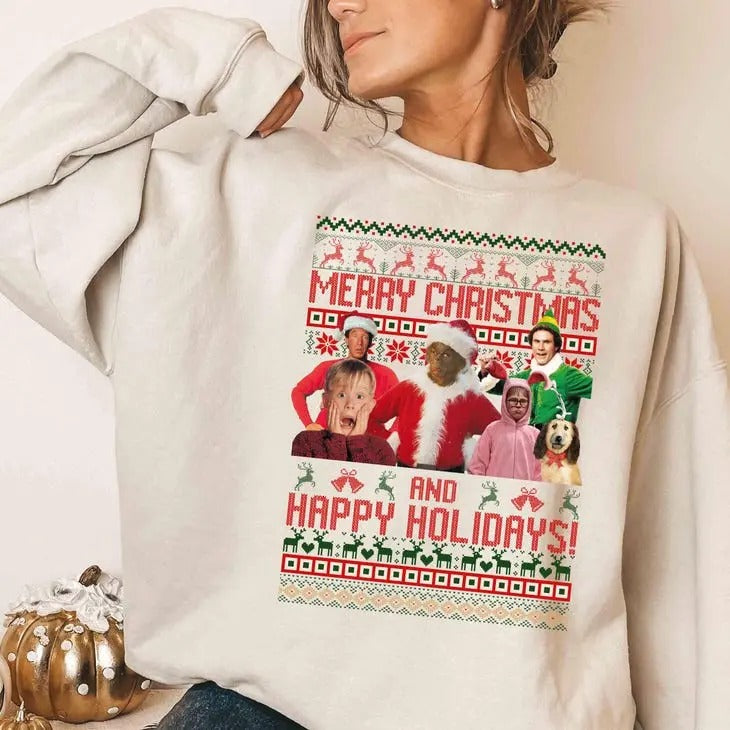 Merry Christmas And Happy Holiday, Retro Christmas, Funny Christmas Movies 90s Shirt Hoodie, Sweatshirt | RetroVerseTees.com