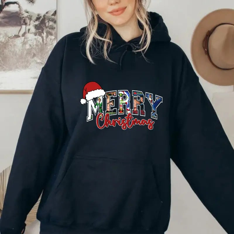 Merry Christmas Hoodie - Festive Santa Hat Gunpla brand Colorful Letter Design, Perfect for Spreading Holiday Cheer, Cozy...