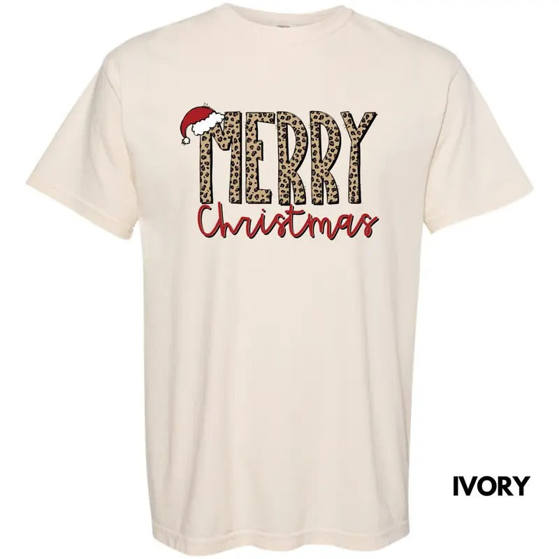 Merry Christmas Leopard Comfort Colors T-Shirt Hoodie, Sweatshirt | RetroVerseTees.com
