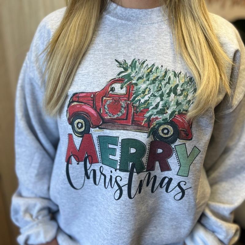 Merry Christmas Red Truck Sweatshirt T-Shirts, Hoodie | RetroVerseTees.com