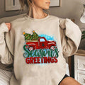 Merry Christmas Truck, Seasons Greetings Christmas Truck Sweatshirt, Red Truck Sweatshirt, Christmas Tree Sweatshirt,...