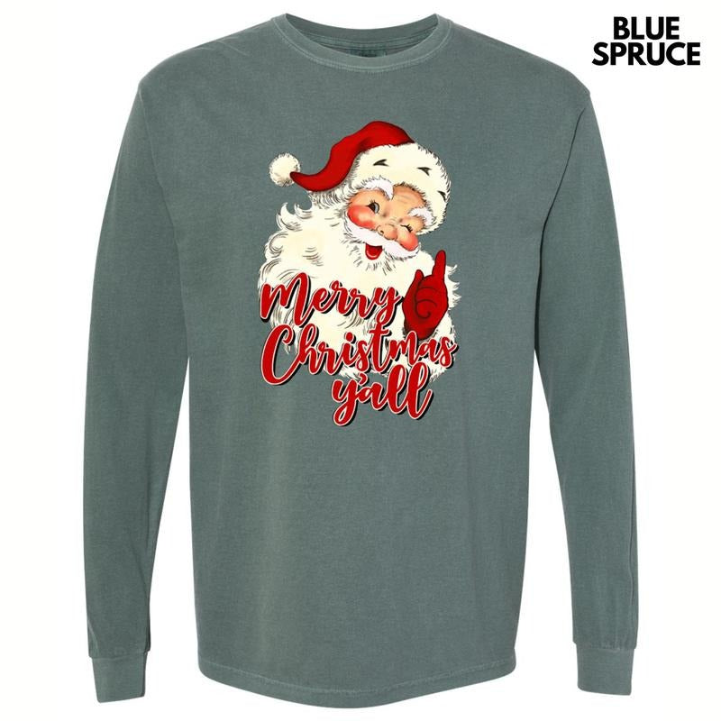 Merry Christmas Y'all Long Sleeve Comfort Colors T-Shirt Hoodie, Sweatshirt | RetroVerseTees.com