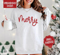Merry Embroidered Christmas Sweatshirt, Holiday Crewneck Sweatshirt, Xmas Sweater T-Shirts, Hoodie | RetroVerseTees.com