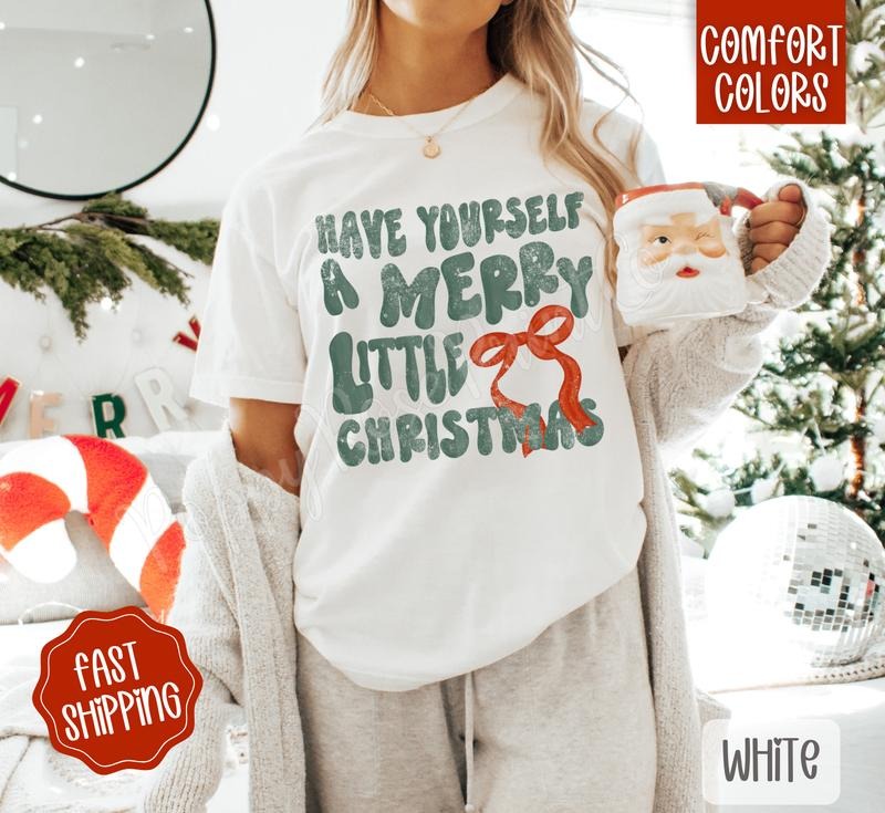 Merry Little Christmas Comfort Colors, Trendy Women's Holiday Tshirt Hoodie, Sweatshirt | RetroVerseTees.com