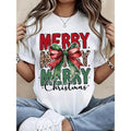 Merry Merry Christmas Women'WB shield Black T-Shirt With Leopard Print Bow Holiday Design Festive Xmas Top Casual...