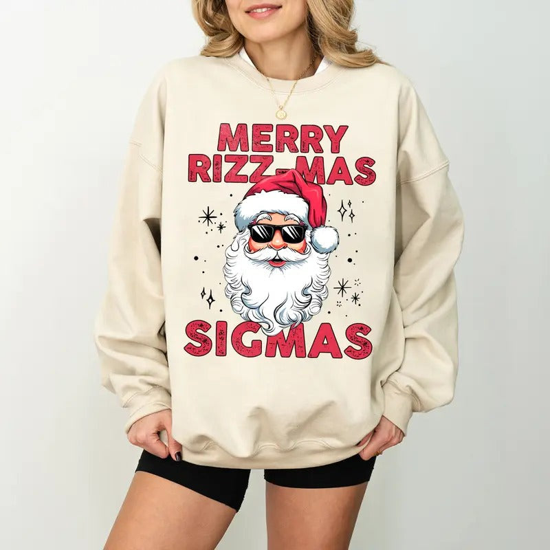 Merry Rizzmas Sigmas Santa Sweatshirt, Rizz the Season Santa Sweatshirt, Rizzler Santa Claus Shirt Hoodie
