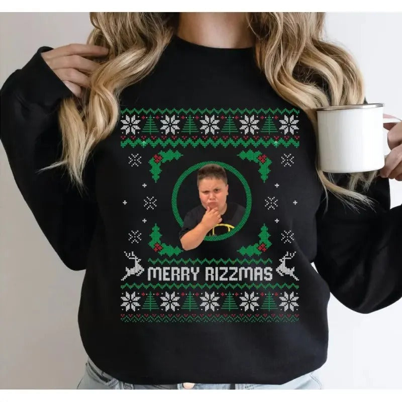 Merry Rizzmas Ugly Christmas Sweater, Funny Christmas Tee Shirt, Holiday Hoodie, Unisex Sweater Pullover Tee