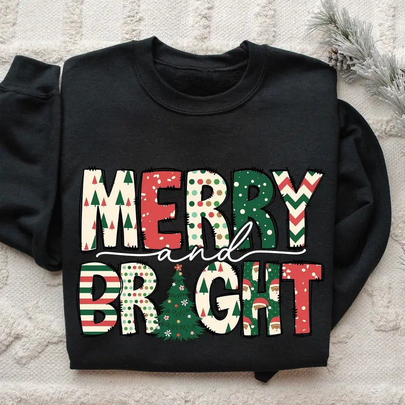 Merry and Bright Sweatshirt, Christmas Sweatshirt, Family Christmas Sweatshirt, Christmas Sweatshirts for Women, Merry...