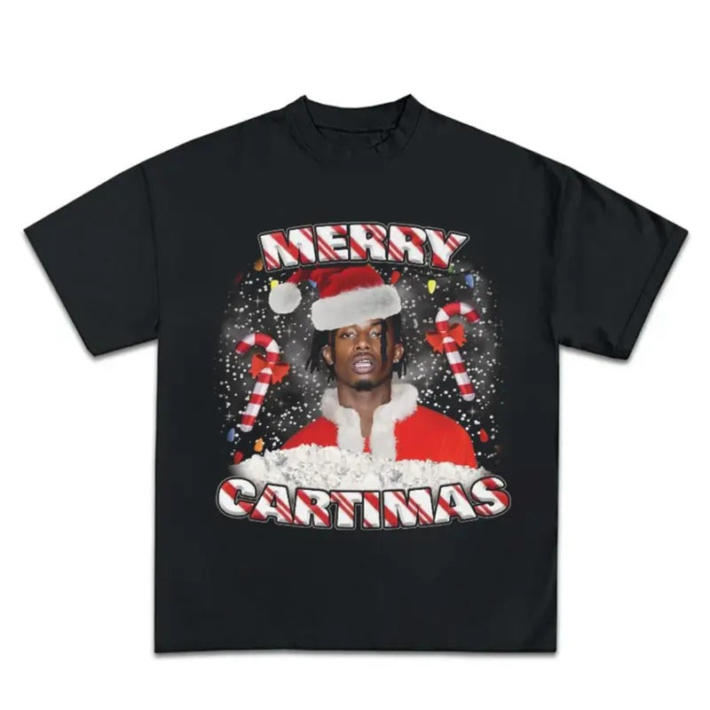 Mery Cartimas Red Winter Christmas King Carti Santa Graphic Rap Tee Shirt Streetwear