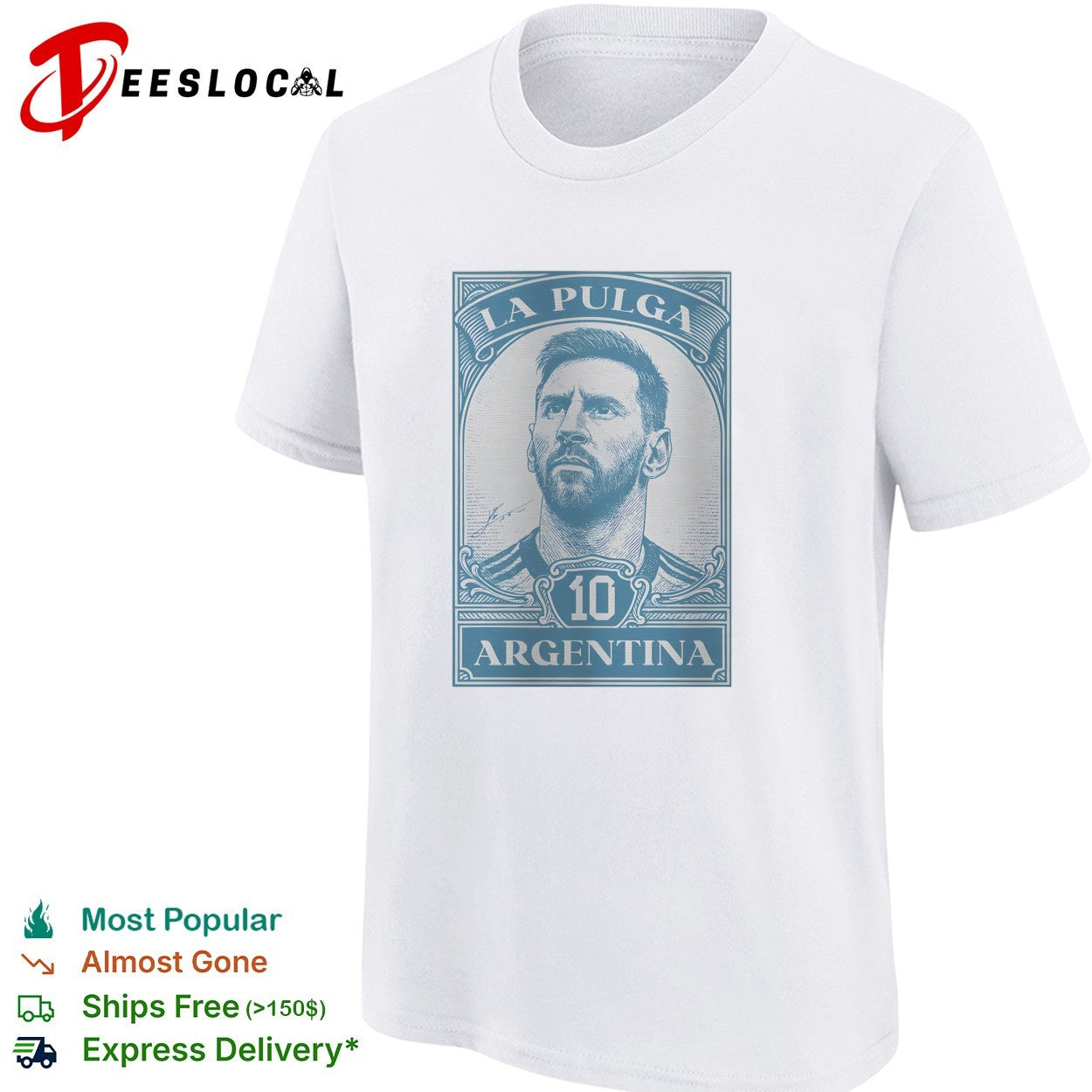 Messi La Pulga Argentina number 10 portrait stamp shirt
