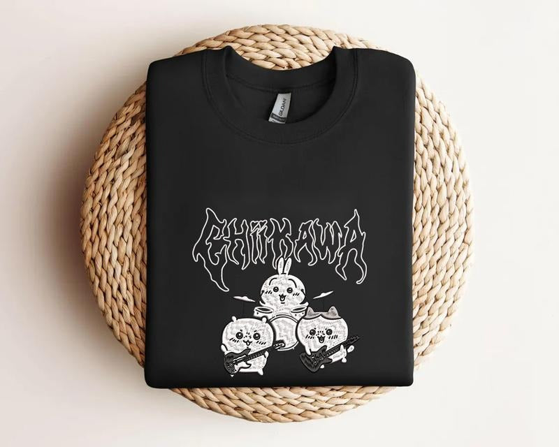 Metal Chiikawa Embroidered Sweatshirt, USAGi, Anime Shirt Hoodie | RetroVerseTees.com