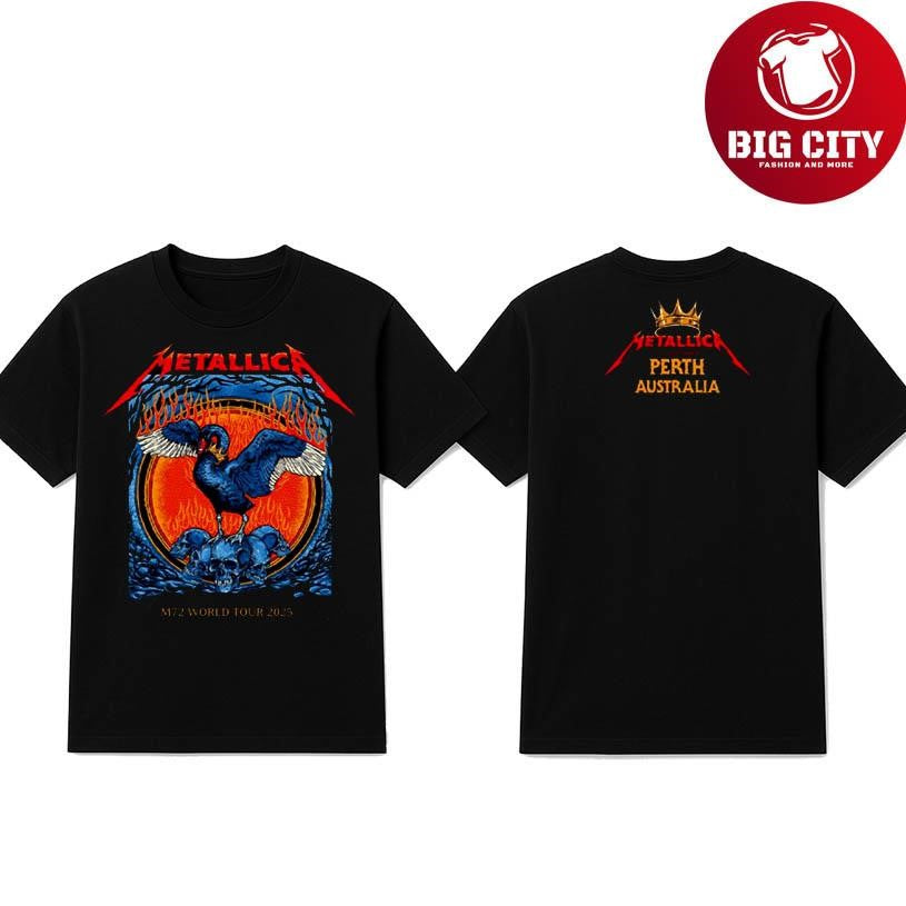 Metallica M72 Perth Australia 2025 Merch Tee At Optus Stadium On 1 November 2025 World Tour Two Sided Shirt