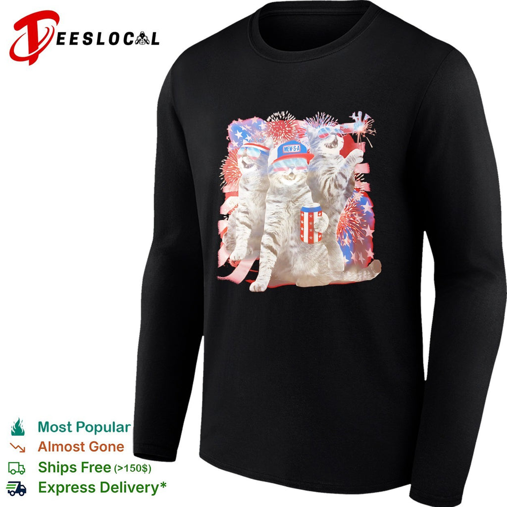 Mew’s a Patriotic American Flag Cats Fireworks Party Animal Holiday shirt