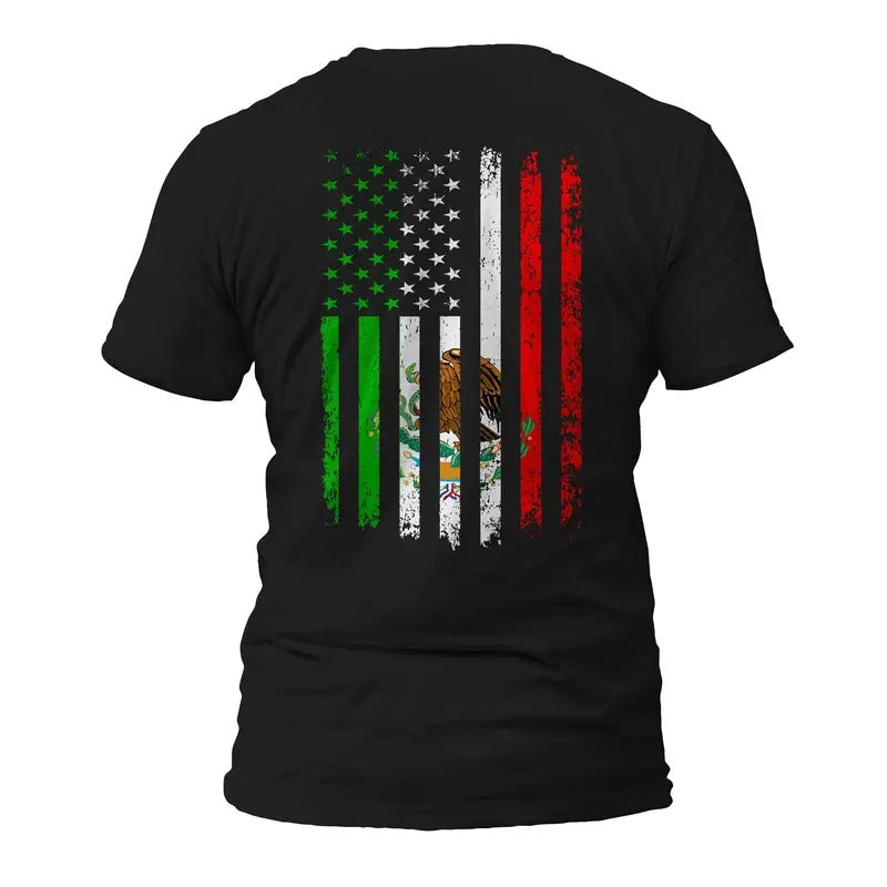 Mexican American Flag Mexican Roots Short Sleeve T-Shirt Casual Crewneck Classic Cotton Hoodie, Sweatshirt