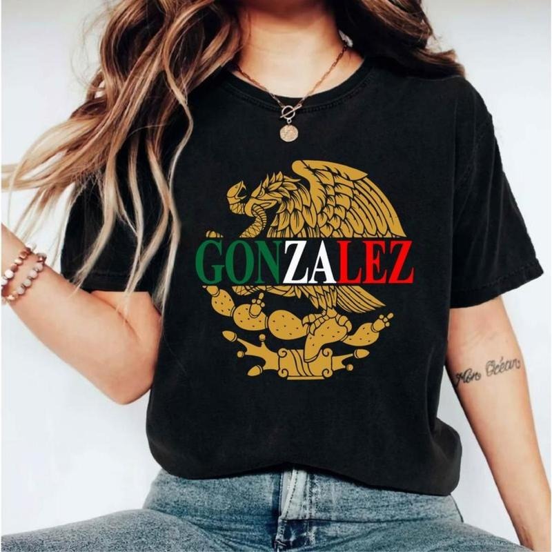 Mexican Eagle Pride Gonzalez Print T-Shirt - National Symbol Graphic Tees - Latino Heritage Gift - Cotton FOG Fabric