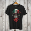 Mexican Flag Skull Short Sleeve T-Shirt- Playera De Mexico Con Calavera Crewneck Casual Hoodie, Sweatshirt