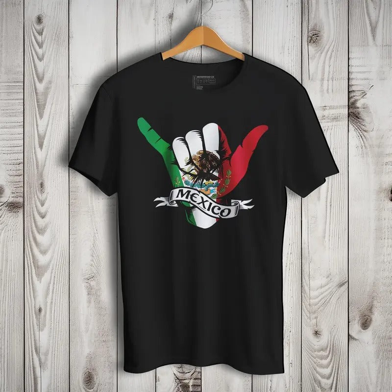 Mexico Shaka Hand Short Sleeve T-Shirt- Playera De Mexico Hoodie, Sweatshirt | RetroVerseTees.com