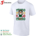 Mexico duck mascot Aztec headdress soccer ball iced drink stacked text shirt
