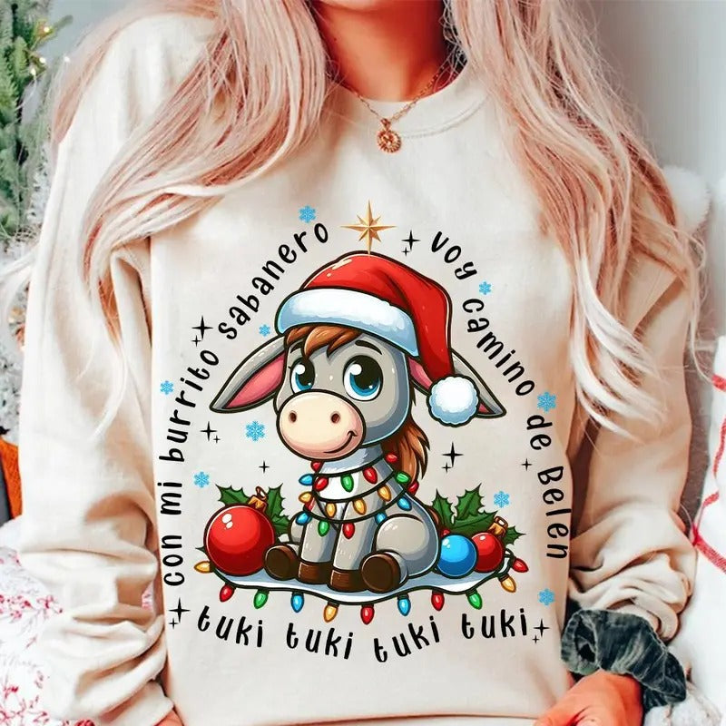Mi Burrito Sabanero Mexican Tshirt Sweatshirt, Tuki Tuki Donkey Latino Xmas, Mexican Christmas Gift, Unisex Sweater...