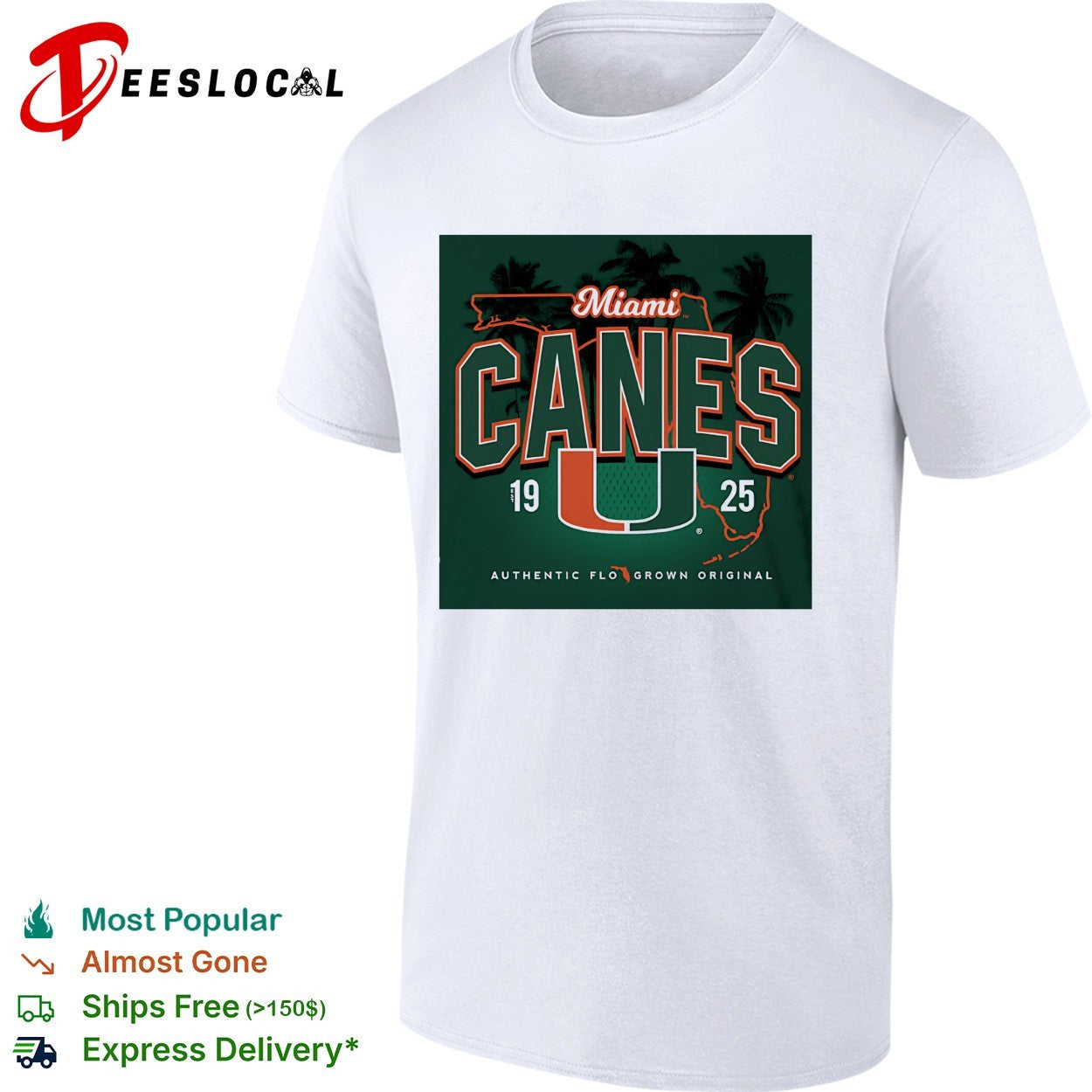 Miami Canes U logo palm trees shirt