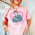 Michael doll tshirt, horror movie doll tshirt, funny Halloween graphic tee, pink spooky shirt, retro aesthetic, scary...