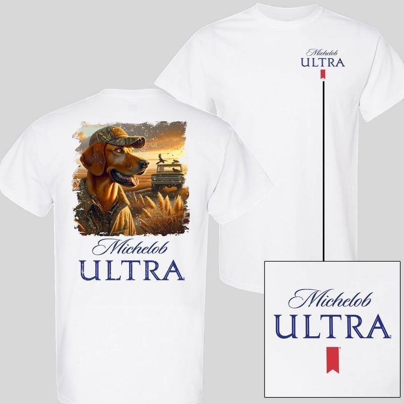 Michelob Ultra Hunter Dog T-Shirt, Military Style Sunset Graphic Tee. FOG Cotton Shirt for Outdoorsmen, Beer Lovers,...