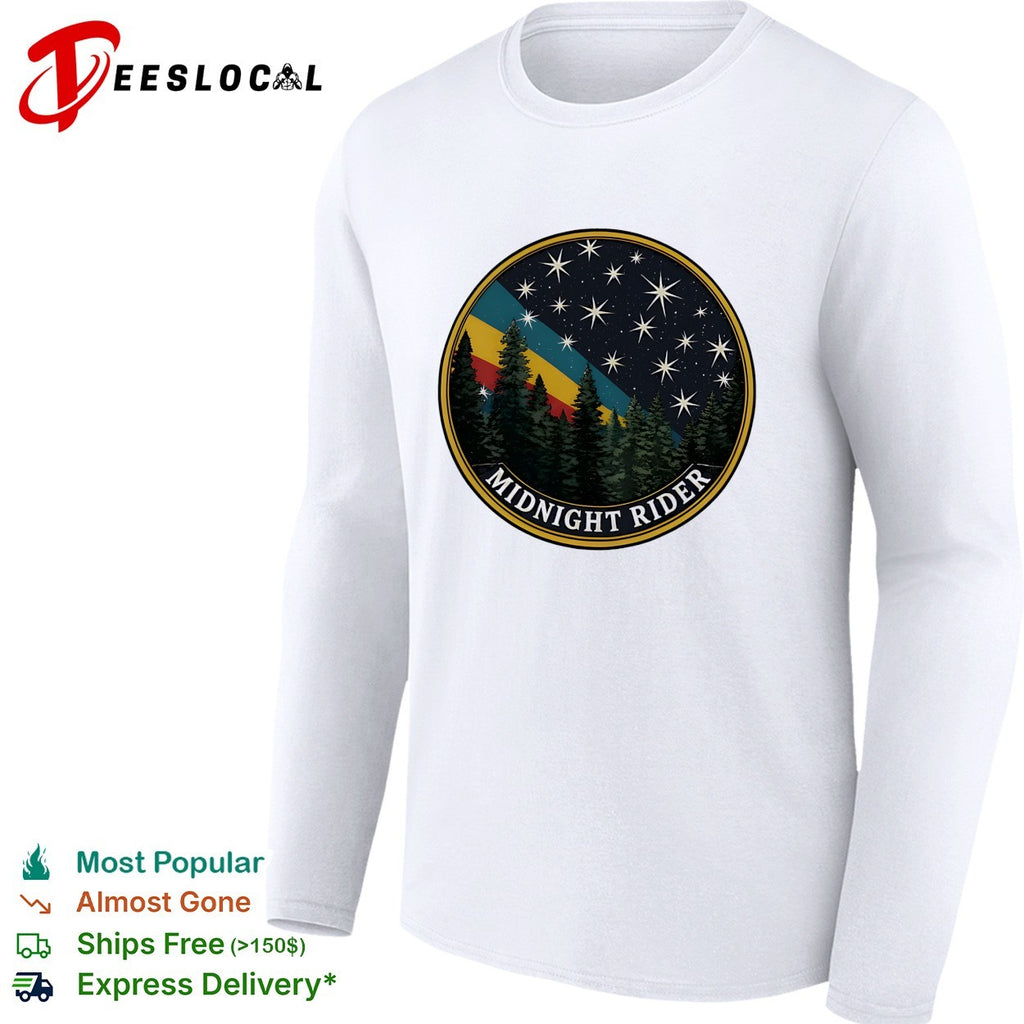 Midnight Rider pine forest night sky retro circle shirt