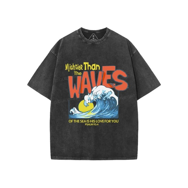 Mightier Than TNF Waves Christian Washed T-Shirt Comfort Color Casual Streetstyle Crew Neck Short Sleeve T-Shirt Trendy...