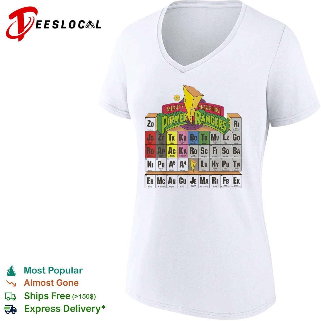Mighty Morphin Power Rangers Periodic Table of Characters shirt