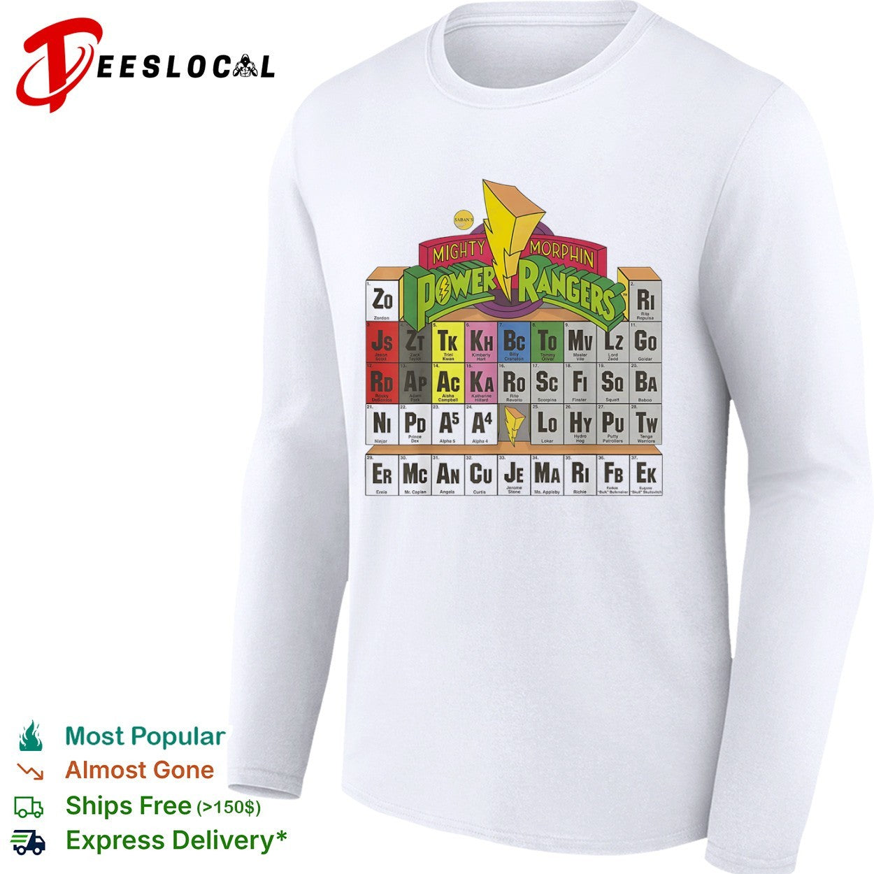 Mighty Morphin Power Rangers Periodic Table of Characters shirt