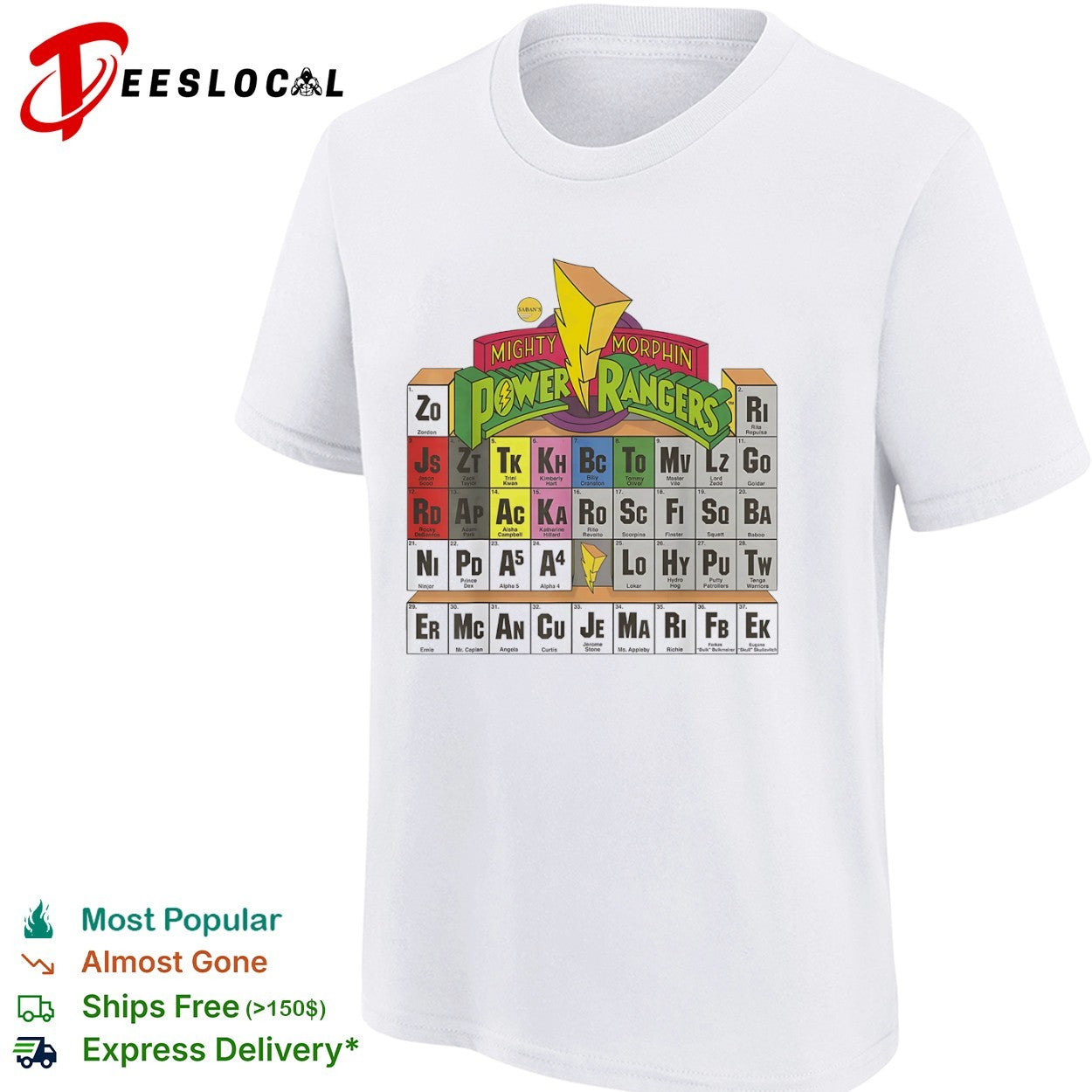 Mighty Morphin Power Rangers Periodic Table of Characters shirt