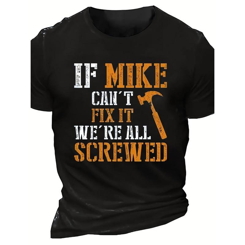 [Mike Print Casual Tee] 1pc Mike Print Casual Crew Neck T-Shirt - Cotton Knit Fabric with Slight Stretch