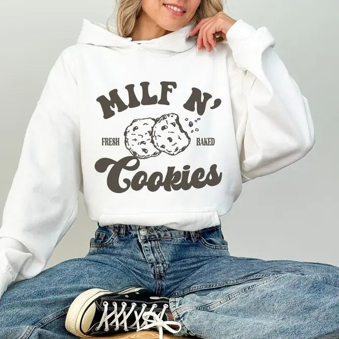 Milf N Cookies Funny Mom Hoodie, Mother's Day Gift, Milf Shirt Casual Cotton Tops Fashion Sweatshirt | RetroVerseTees.com