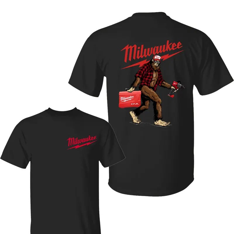 Milwaukeee Bigfooot Camo Shirt, Fuel Hand Drill Hunt Tee, Bigffoot Shirts, Full Color Full Size, For Men, For Women...
